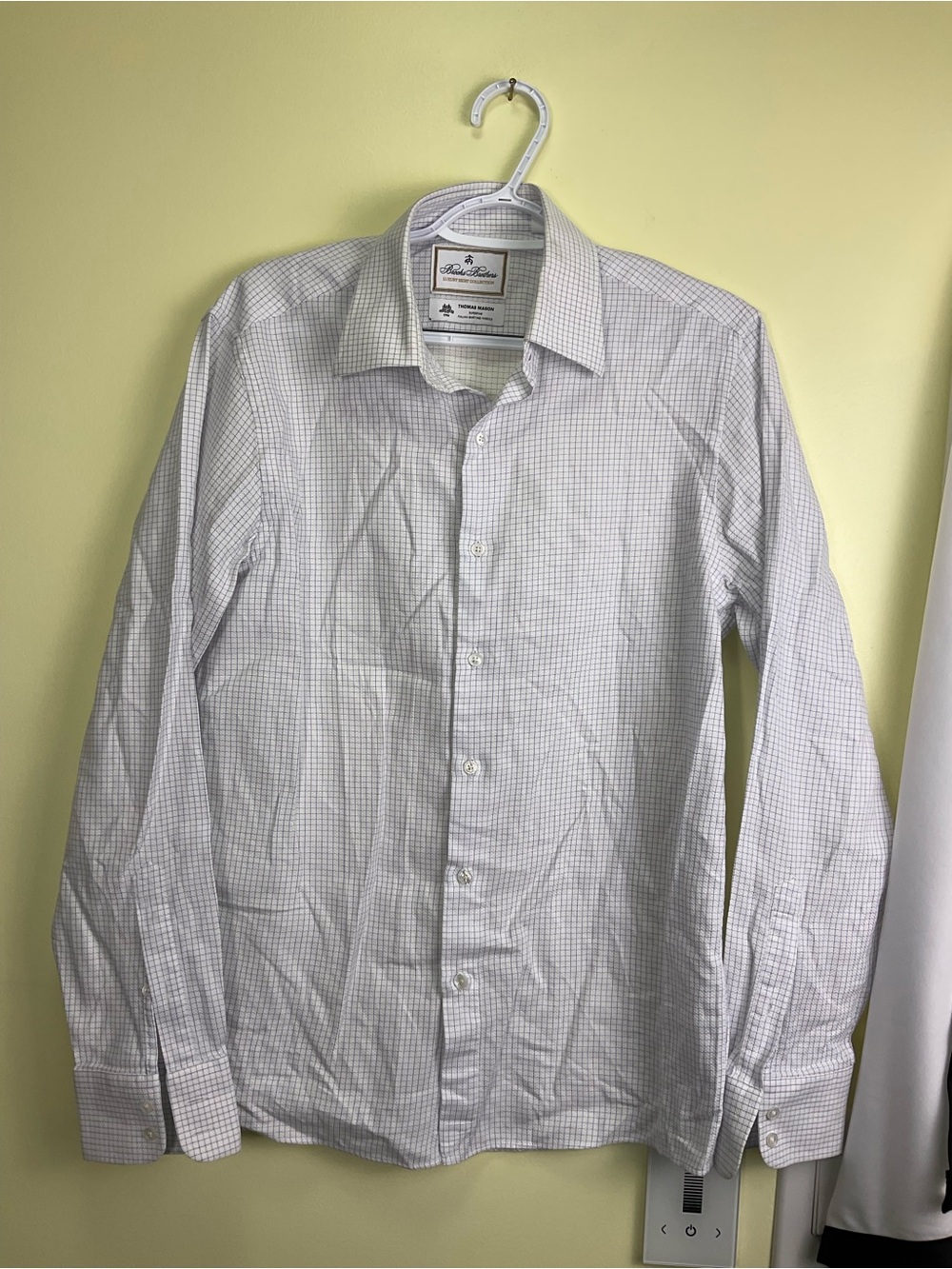 Brooks Brothers White Dress Shirt with Subtle Blue Check